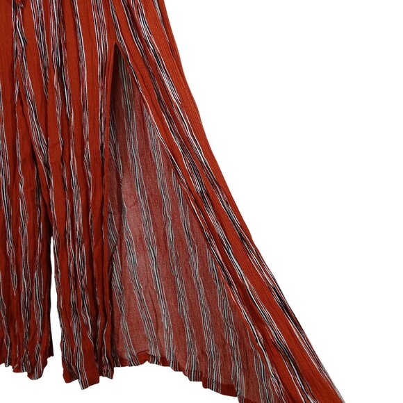 Simplee Wide Leg Palazzo Pull-on Pants Women Size L Rust Orange Stripe - Picture 2 of 10